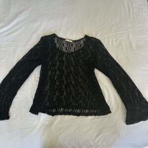 Black Crochet Long Sleeve Top